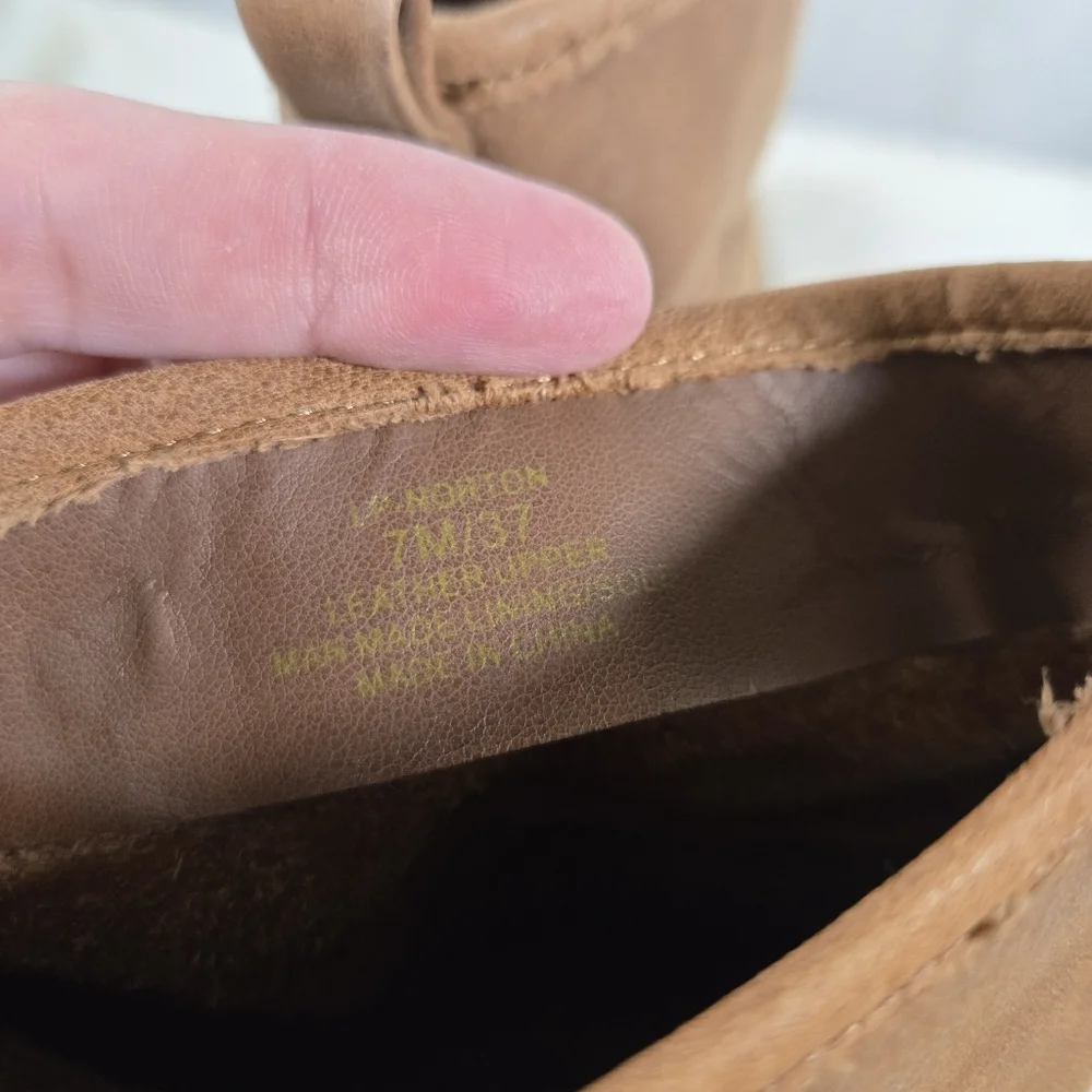 Lucky Brand Norton Leather Buckle Ankle Bootie Brown Pull On Size 7 - Picture 5 of 8